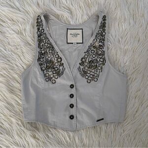 Abercrombie & Fitch Light Gray Embellished Blouse